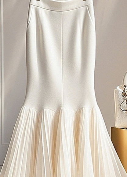 Loose White Solid Tulle Patchwork Fishtail Skirts Spring YJ006