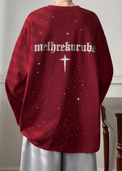 Wine Spring Shirts Loose Design Men Red Sequins T Cotton Original