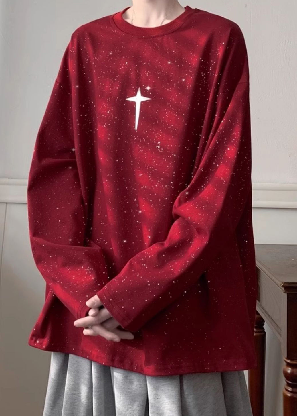 Wine Spring Shirts Loose Design Men Red Sequins T Cotton Original