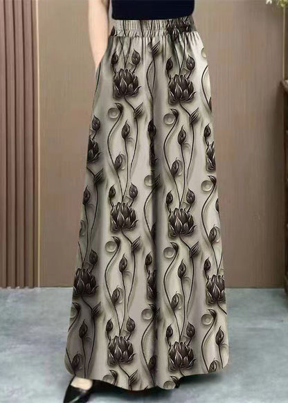 Spring Yellow Silk Ice Waist Pants Elastic Loose Print