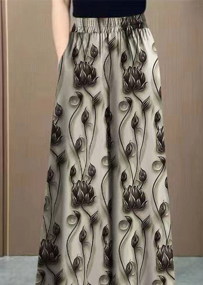 Spring Yellow Silk Ice Waist Pants Elastic Loose Print