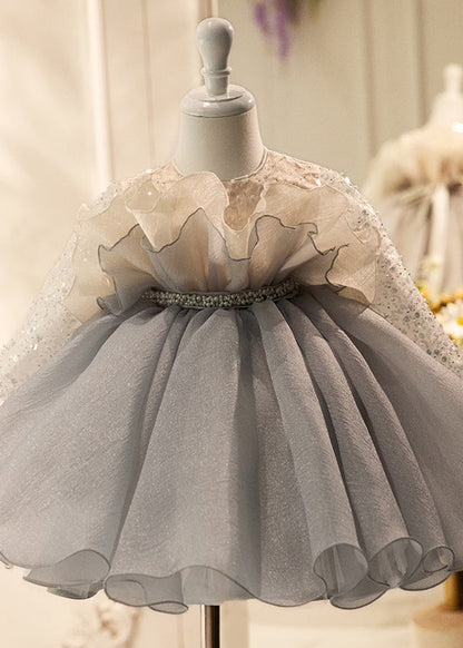 Lovely Sequins Dress Tulle Spring Grey Long Patchwork Girls