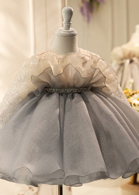 Lovely Sequins Dress Tulle Spring Grey Long Patchwork Girls