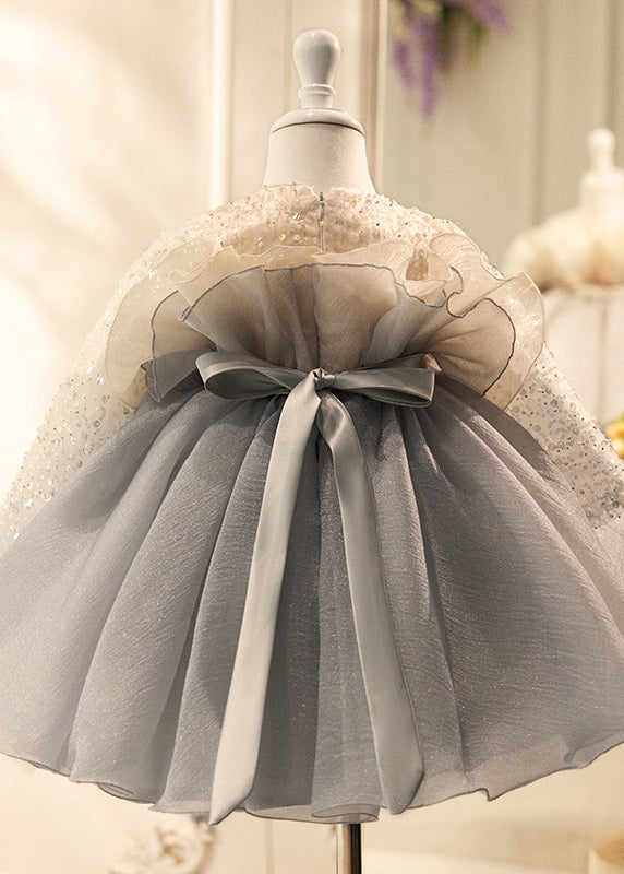 Lovely Sequins Dress Tulle Spring Grey Long Patchwork Girls