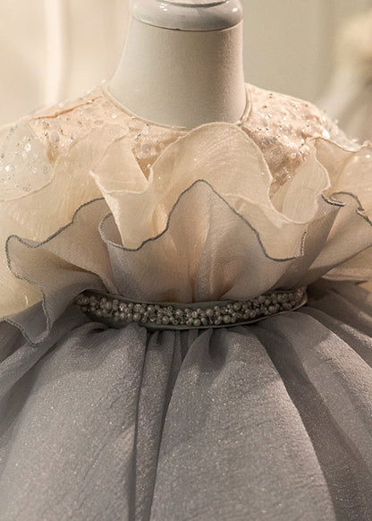 Lovely Sequins Dress Tulle Spring Grey Long Patchwork Girls