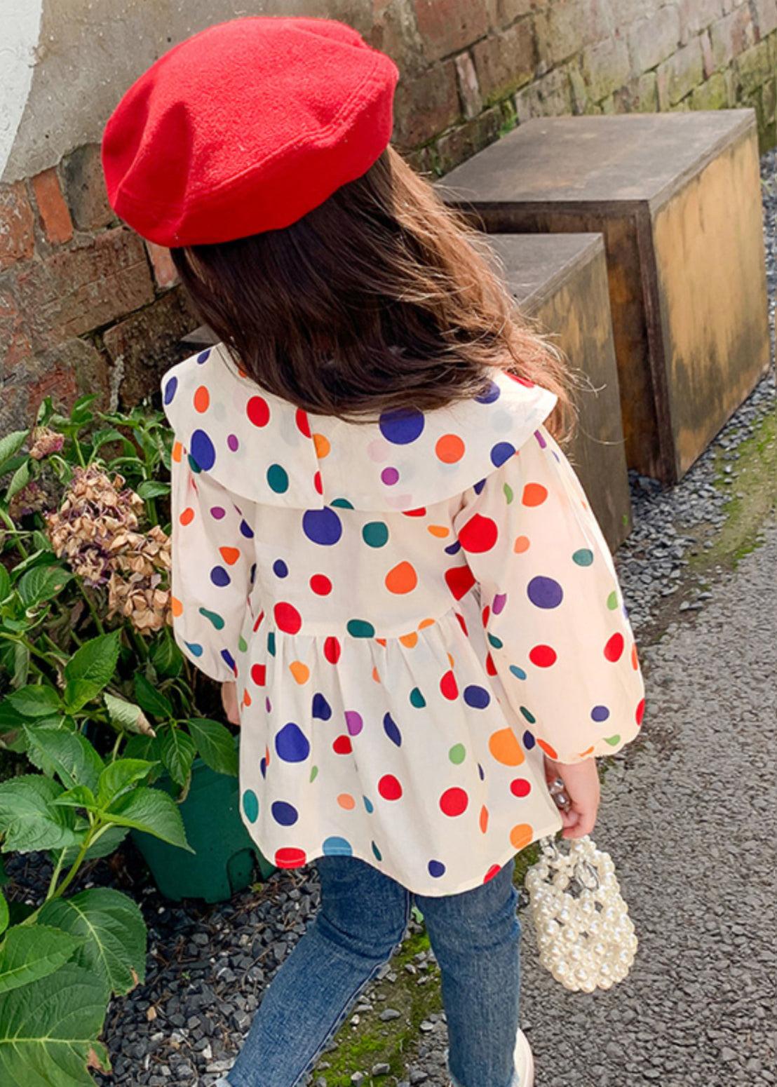 Lovely Peter Pan Collar Dot Cotton Girls Tops Long Sleeve YU1035