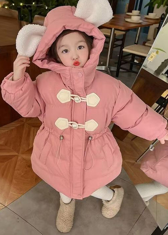 Lovely Pink Drawstring Patchwork Kids Hooded Parka Winter WL019