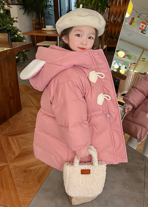 Lovely Pink Drawstring Patchwork Kids Hooded Parka Winter WL019