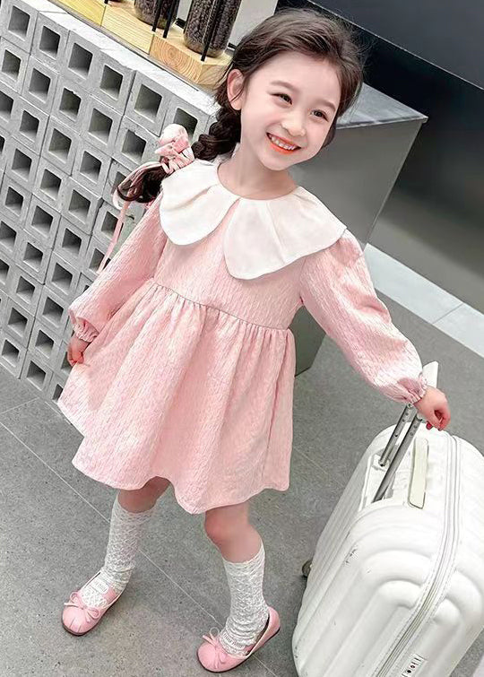 Lovely Pink Peter Pan Collar Solid Cotton Girls Dresses Fall XZ071