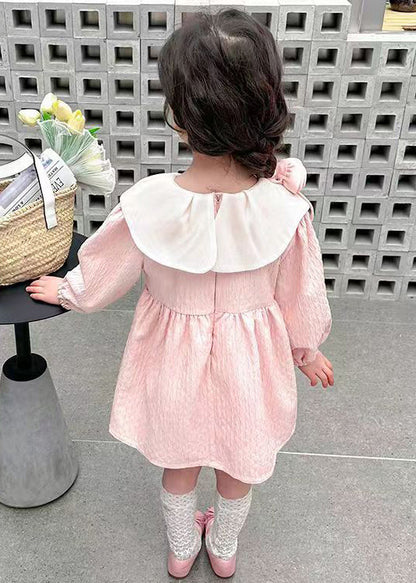 Lovely Pink Peter Pan Collar Solid Cotton Girls Dresses Fall XZ071