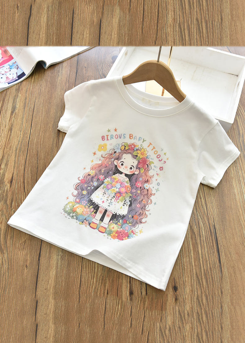 Schönes rosa Print Mädchen T-Shirt Kurzarm YU1090