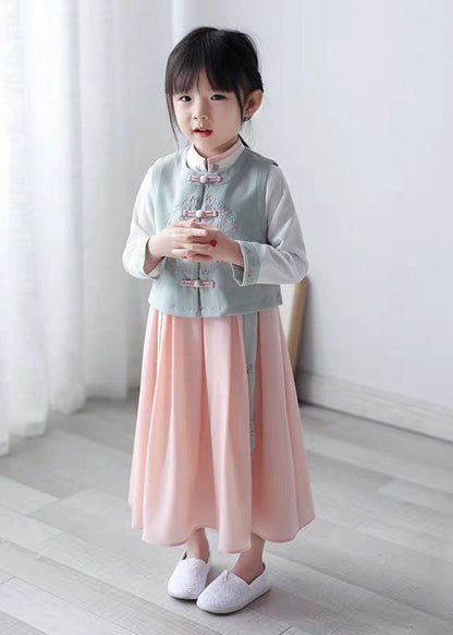 Waistcoat Lovely Collar Stand Chiffon Pink And Dress Long Girls
