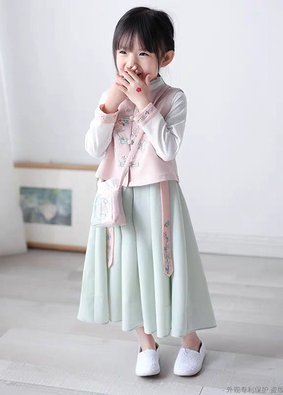 Waistcoat Lovely Collar Stand Chiffon Pink And Dress Long Girls