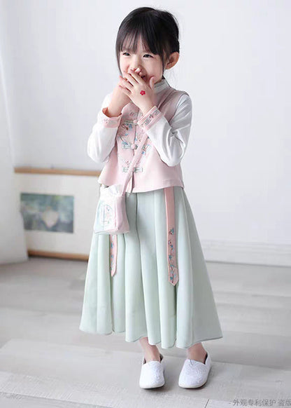 Waistcoat Lovely Collar Stand Chiffon Pink And Dress Long Girls