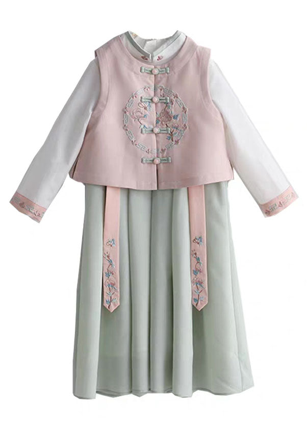 Waistcoat Lovely Collar Stand Chiffon Pink And Dress Long Girls