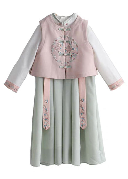 Waistcoat Lovely Collar Stand Chiffon Pink And Dress Long Girls