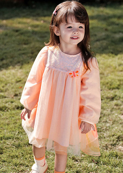 Lovely Pink Wrinkled Patchwork Butterfly Tulle Girls Holiday Long Dress Spring TV023