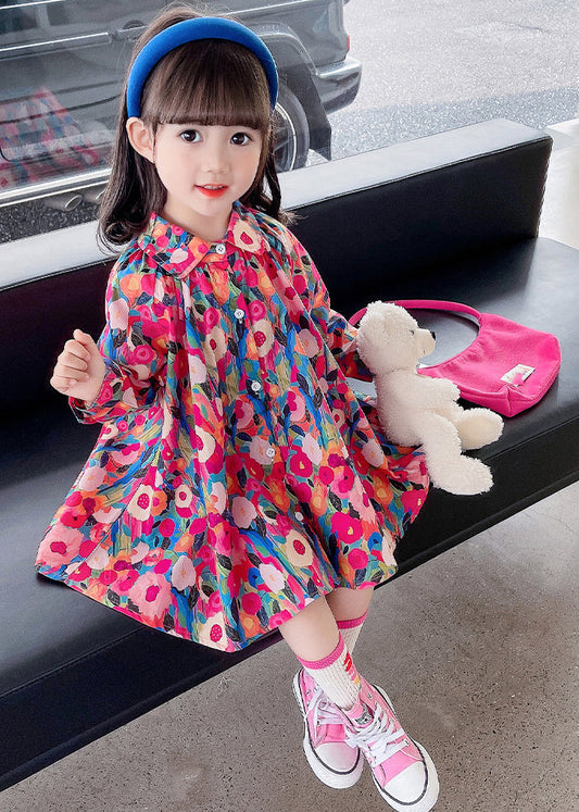 Lovely Rainbow Peter Pan Collar Print Kids Mid Dress Fall SS1047