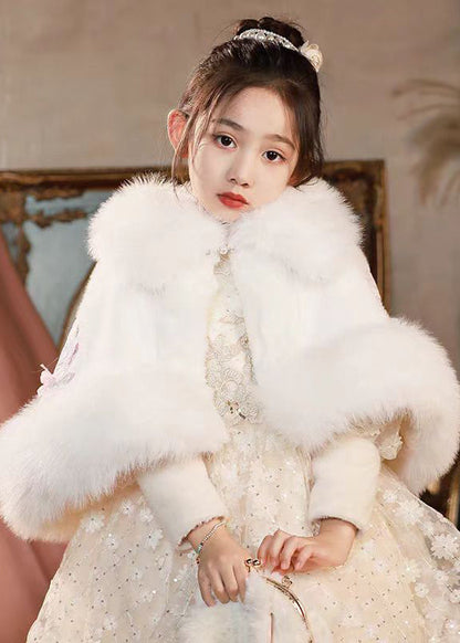 Lovely White Button Fur Collar Girls Fuzzy Fur Cloak Winter WL015