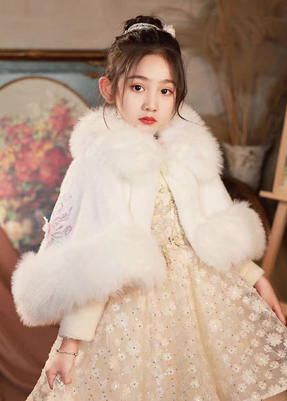 Lovely White Button Fur Collar Girls Fuzzy Fur Cloak Winter WL015