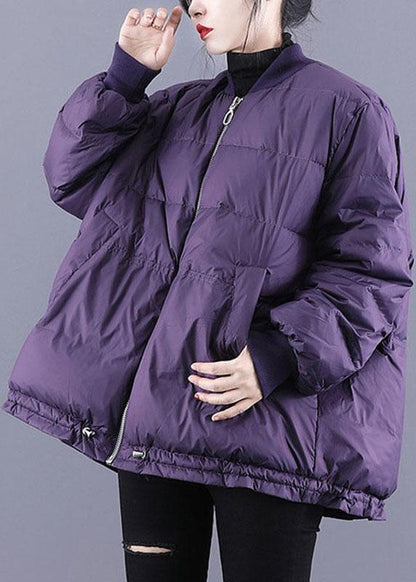 Luxury Purple Zippered Pockets Drawstring Winter Down Coats Long sleeve QS054