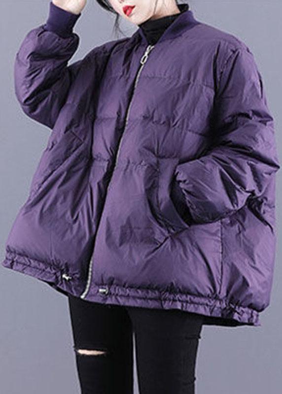 Luxury Purple Zippered Pockets Drawstring Winter Down Coats Long sleeve QS054