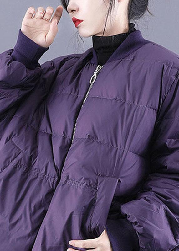 Luxury Purple Zippered Pockets Drawstring Winter Down Coats Long sleeve QS054