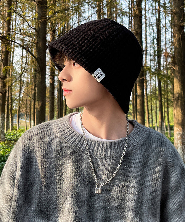 Men's Black Thick Warm Cotton Knit Boonie Hat TK029