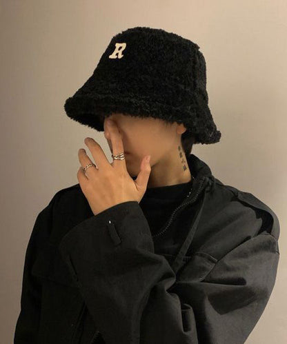 Men's Korean Version Black Versatile Faux Fur Bucket Hat TK035