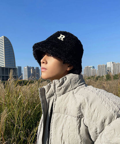 Men's Korean Version Black Versatile Faux Fur Bucket Hat TK035
