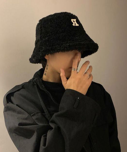 Men's Korean Version Black Versatile Faux Fur Bucket Hat TK035