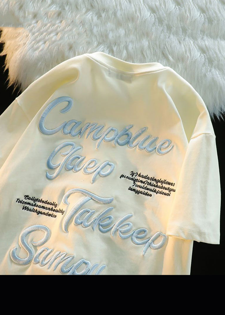 Shirts Modern T Men Apparel Letter Cotton Embroideried Apricot