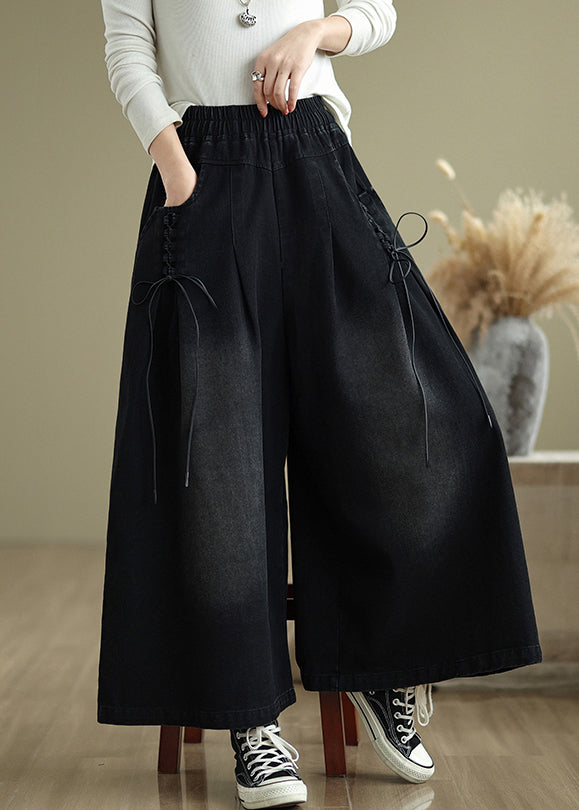 Black Wide Cross Strap Pants Denim Modern Summer Leg