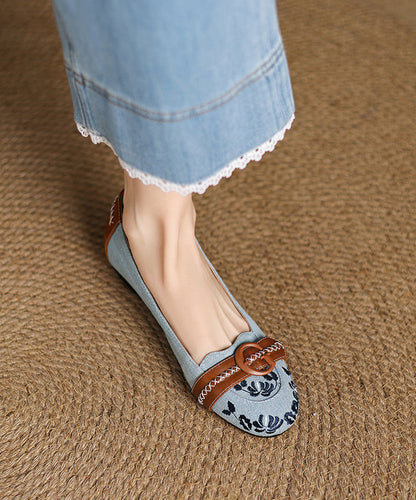 Blue Feet Modern Embroidered Shoes Flat Splicing Denim