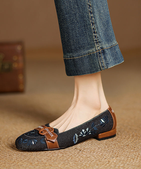 Blue Feet Modern Embroidered Shoes Flat Splicing Denim