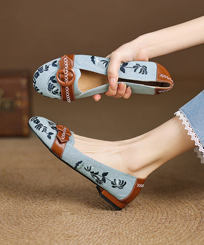 Blue Feet Modern Embroidered Shoes Flat Splicing Denim