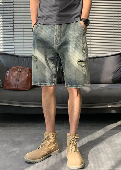 Modern Blue Hole Pockets Denim Mens Shorts Summer YL016