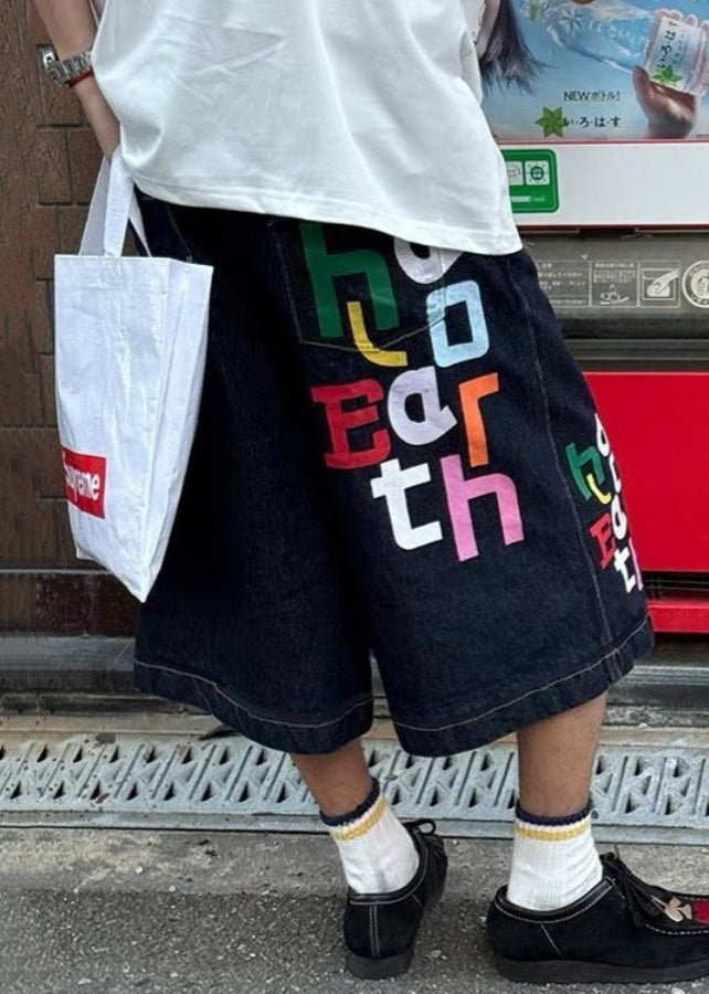 High Crop Blue Letter Summer Waist Mens Modern Denim Pants