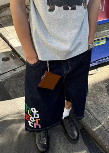 High Crop Blue Letter Summer Waist Mens Modern Denim Pants