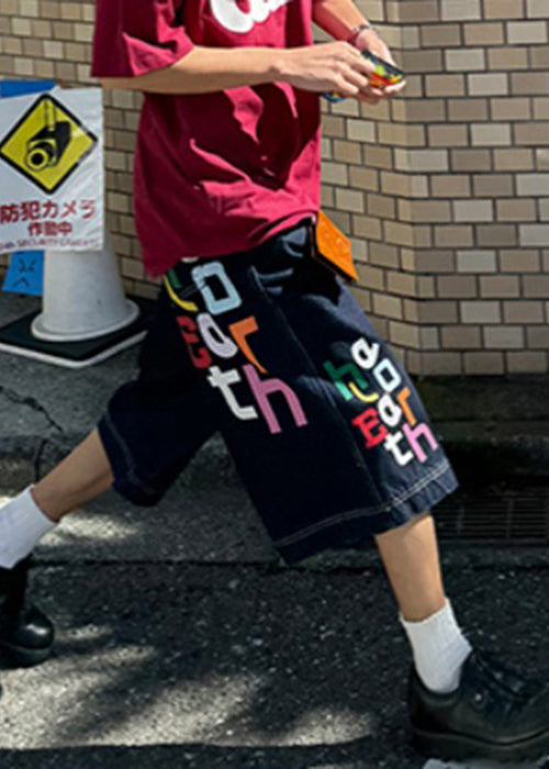 High Crop Blue Letter Summer Waist Mens Modern Denim Pants