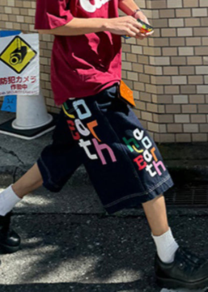 High Crop Blue Letter Summer Waist Mens Modern Denim Pants