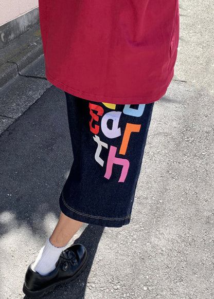 High Crop Blue Letter Summer Waist Mens Modern Denim Pants