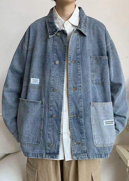 Blue Peter Denim Pan Mens Coats Collar Spring Pockets Modern