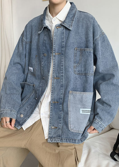 Blue Peter Denim Pan Mens Coats Collar Spring Pockets Modern