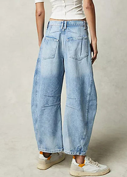 Waist Denim Pants Modern Blue Crop High Summer Pockets