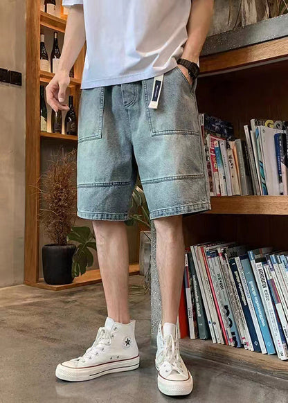 Modern Blue Pockets High Waist Denim Men Shorts Summer YL026