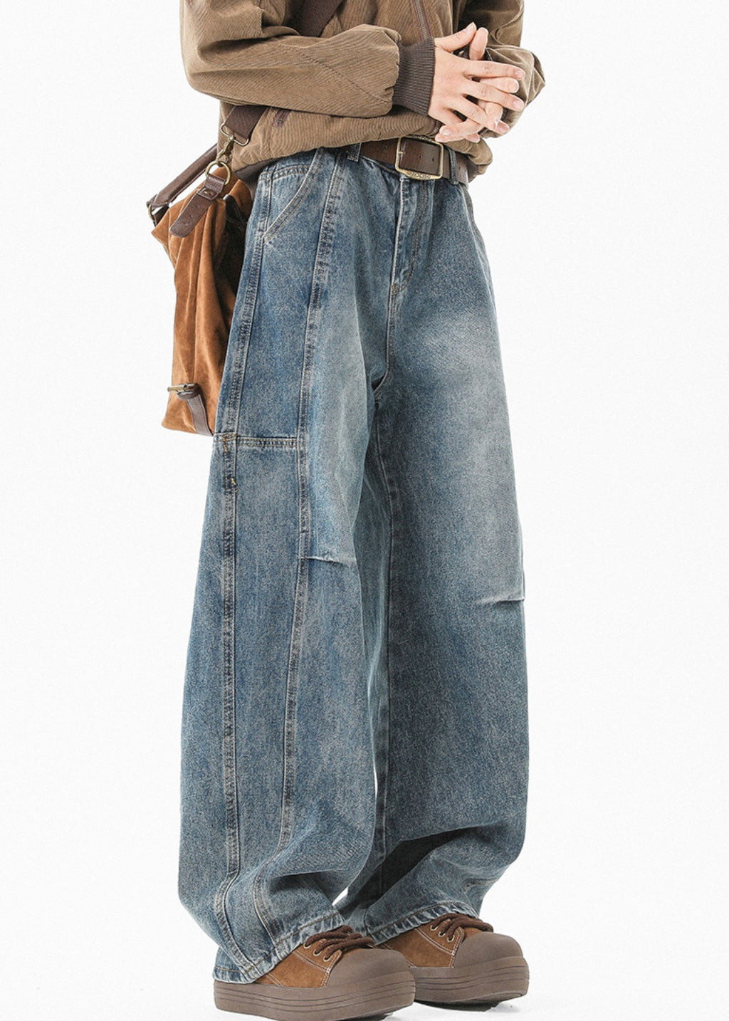 Pockets Pants Waist High Blue Summer Denim Men Modern Patchwork