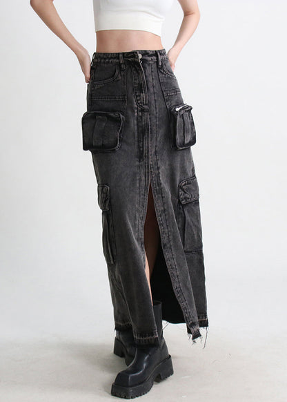 Denim Blue Summer Open Pockets Modern Skirt Side