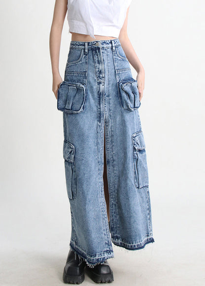 Denim Blue Summer Open Pockets Modern Skirt Side