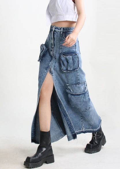 Denim Blue Summer Open Pockets Modern Skirt Side